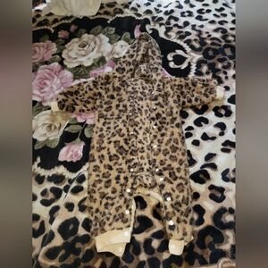 Leopard print baby infant snowsuit onesie jacket